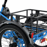 Blue and gray tricycle with a black basket on a white background #color_sky-blue