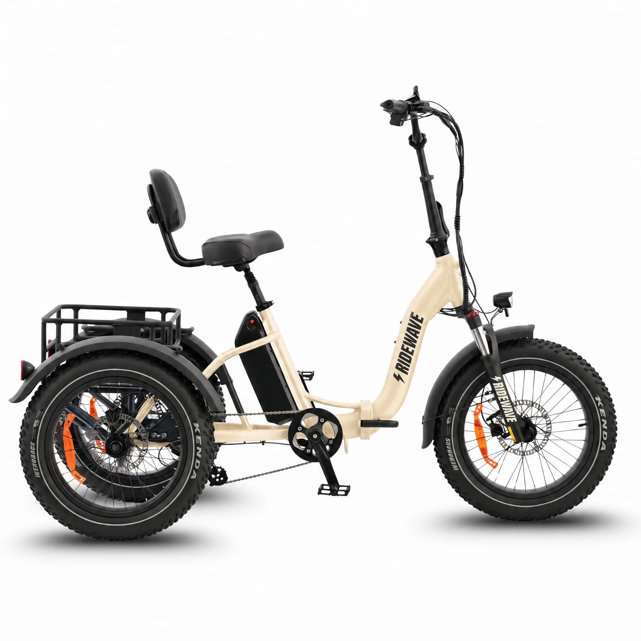 Beige electric tricycle with a seat on a white background #color_cream