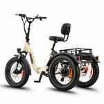 Beige electric tricycle with a seat and rear rack on a white background #color_cream