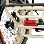 Close-up of a bicycle's rear wheel and frame with red reflectors on a white background #color_cream