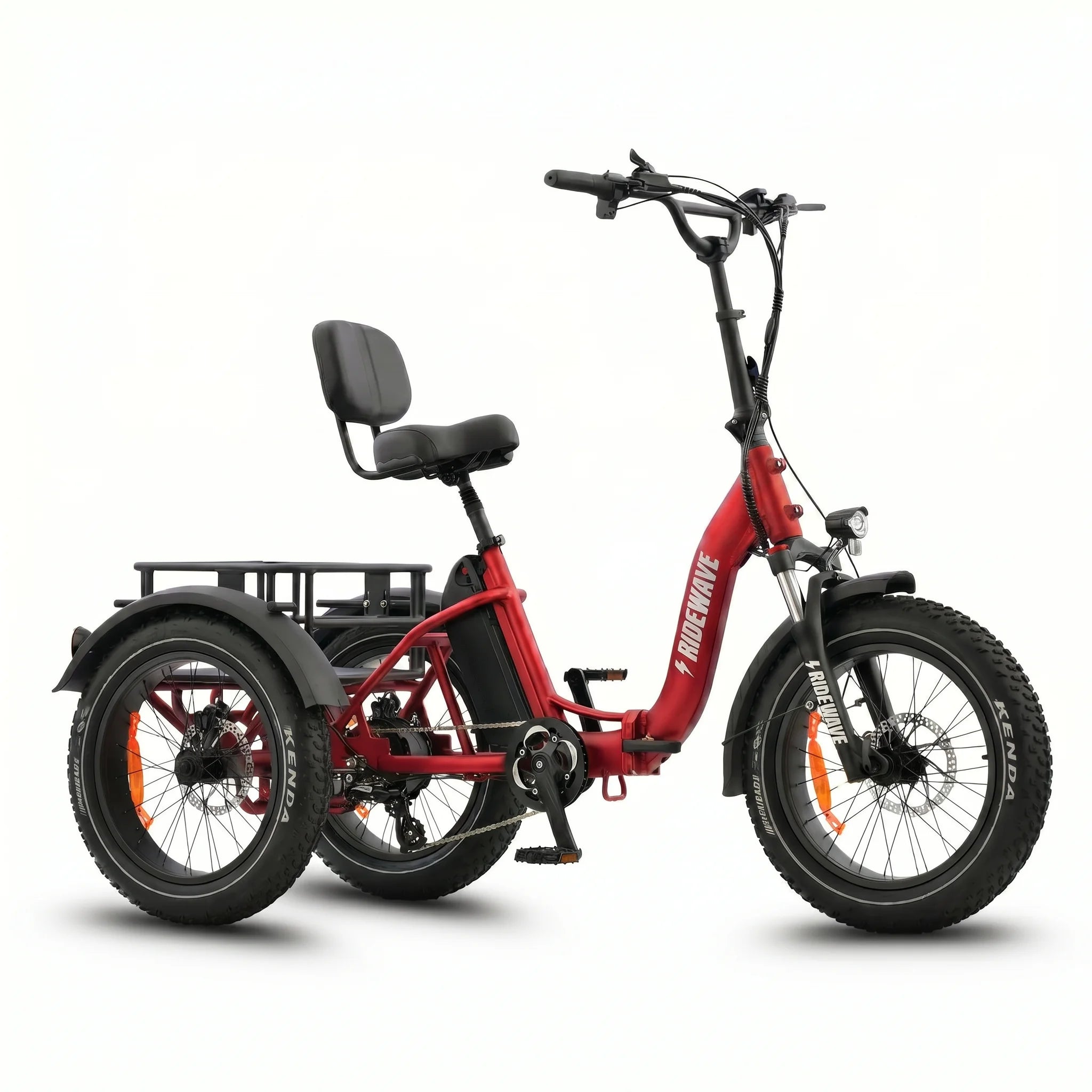 Red electric tricycle with a seat on a white background #color_red