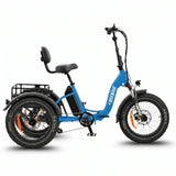Blue electric tricycle with a visible brand logo on a white background #color_sky-blue