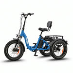Blue three-wheeled electric bike with a seat on a white background #color_sky-blue