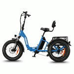 Blue electric bike with a seat and cargo rack on a white background #color_sky-blue