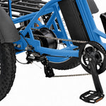 Close-up of a blue electric bike with chain and gear system on a white background #color_sky-blue