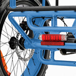 Close-up of a blue bicycle frame with red reflectors on a white background #color_sky-blue