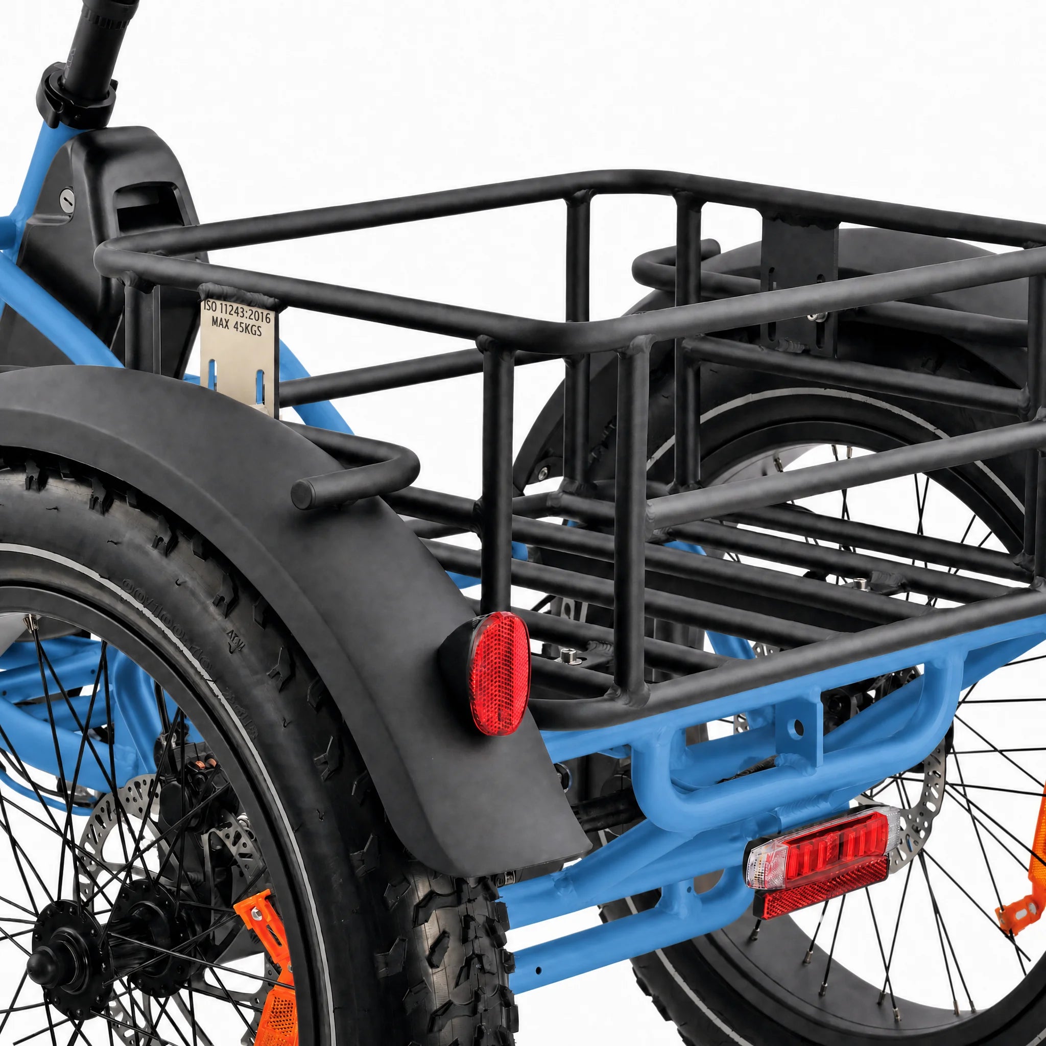 Blue bicycle with a black cargo rack on a white background #color_sky-blue