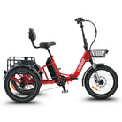 #color_red Red electric tricycle with a basket on a white background