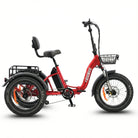 #color_red Red electric tricycle with a basket on a white background
