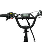 Close-up of bicycle handlebar with digital display on a white background